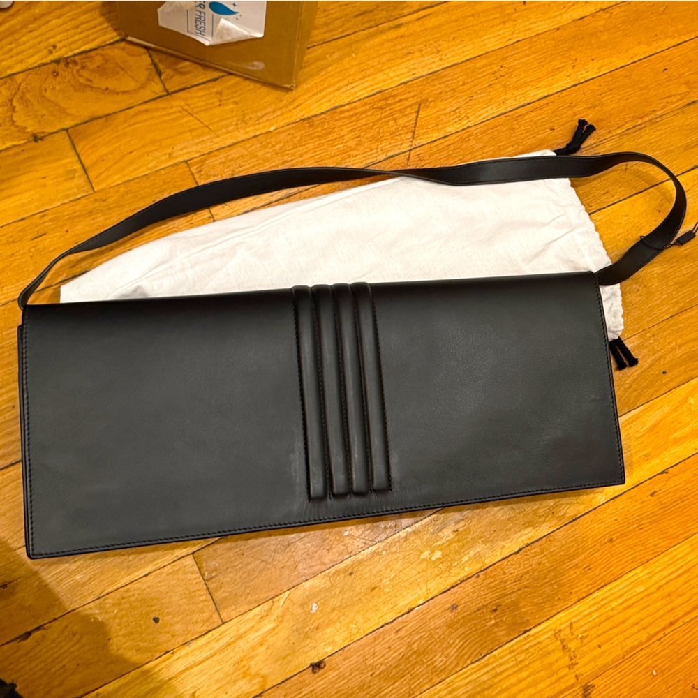 Marcella NYC black leather Rockwell purse ear west clutch or shoulder bag